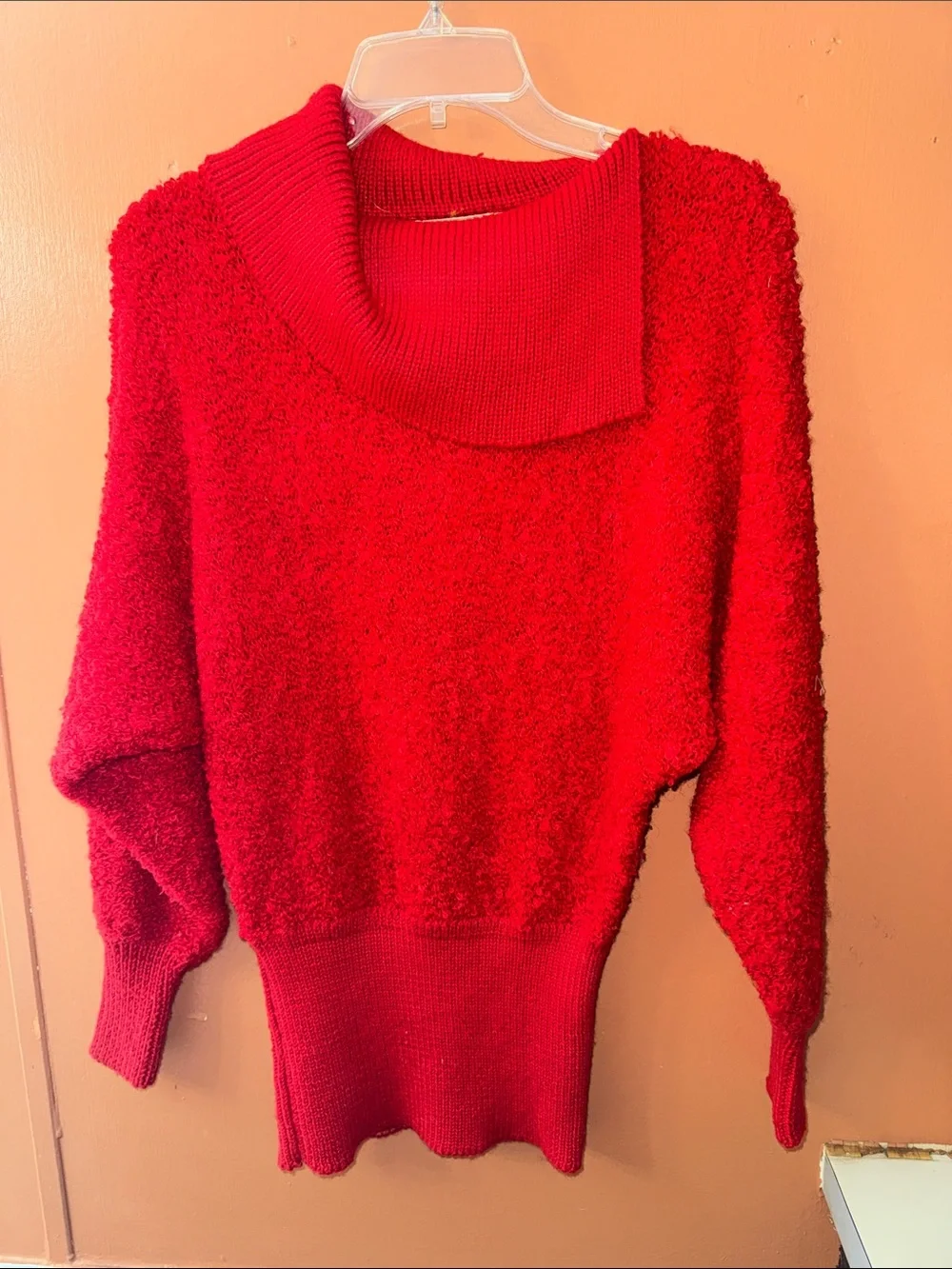 VTG L'Eau Vive Red Mohair Wool Blend Cowl Neck Sweater Small 80s 90s